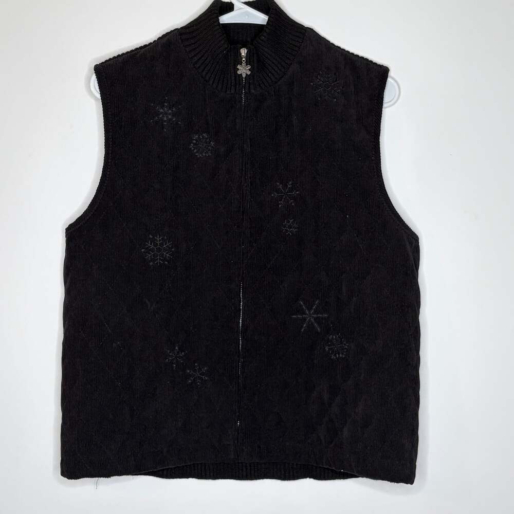 Alfred Dunner Black Corduroy Snowflake Petite Vest 16